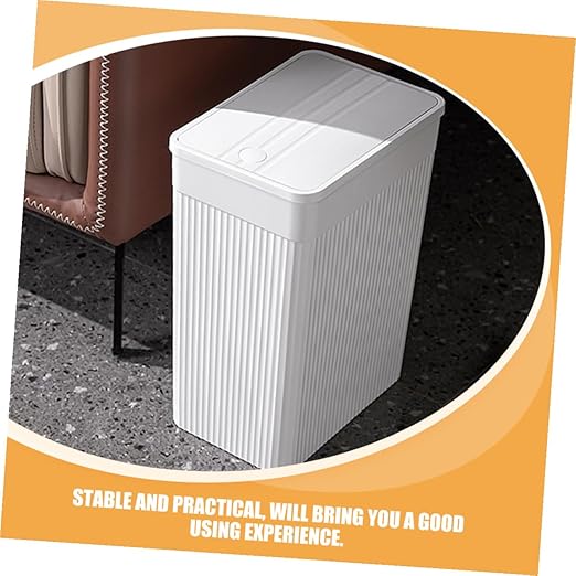 VALICLUD Bathroom Trash Can with Press Lid Large White Narrow Garbage Bin Plastic Wastebasket for Home and Toilet Use