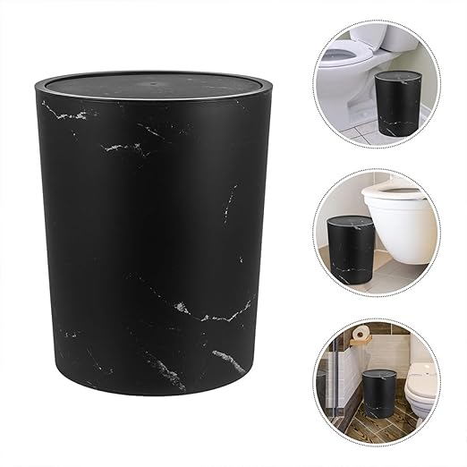 ARTIBETTER Large Capacity Plastic Garbage Bin with Lid Marble Pattern Bathroom Trash Can for Home and Office Covered Wastebasket for Kitchen and Bedroom Use