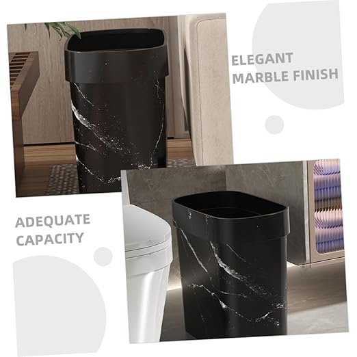 PRETYZOOM Elegant Marble Design Trash Can Compact Waste Basket Swing Lid for Bedroom Bathroom