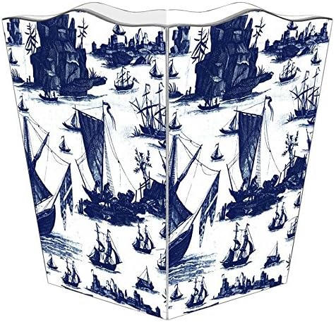 Marye-Kelley WB874-Navy Boat Toile Wastepaper Basket
