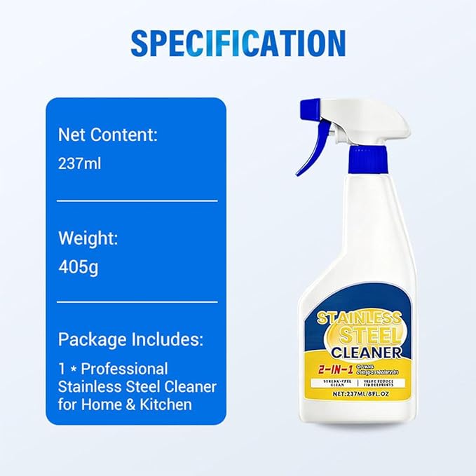 Professional Cleaner for Stainless Steelfor Home and Kitchen UseStainless Steel Cleaner Polish Spray Removes Fingerprints Water Marks and Grease (2PCS)