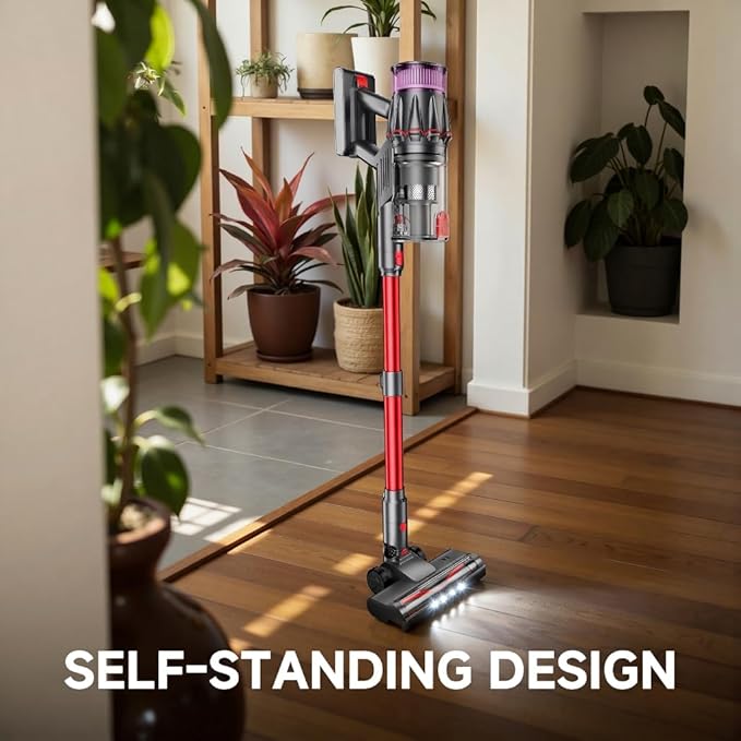 Cordless Vacuum Cleaner Self-Standing Stick Vacuum with Smart LED Display Powerful Suction Rechargeable Vacuum for Pet Hair &amp Hardwood Floors Lightweight Battery Powered Vacuum for Home &amp D