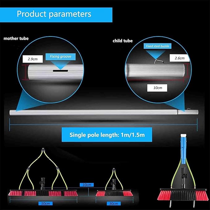 Window Cleaning Pole Water Fed Water Hose Fed Pole Retractable Extension Brush Kit to Cleaning Photovoltaic and Solar Panels/5M/30Cm Brush Head