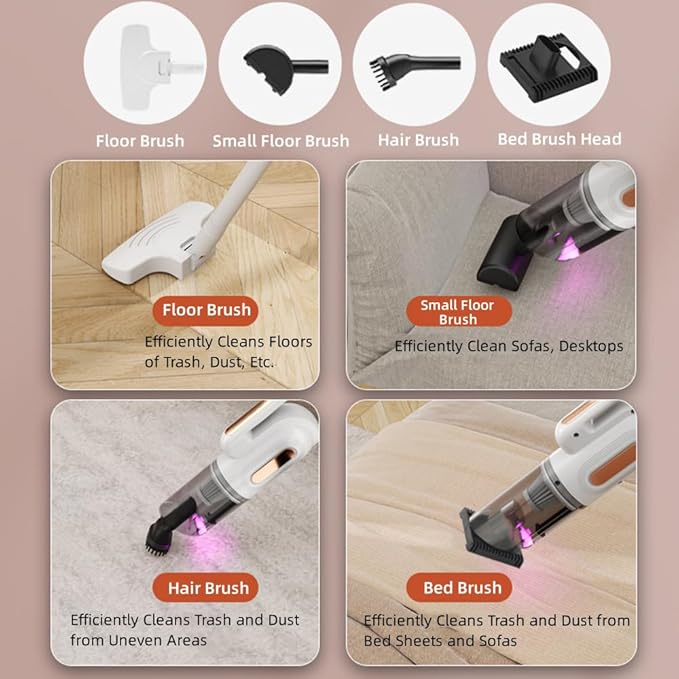 Cordless Rechargeable Stick Vacuum Cleaner 12000pa Suction Powerful Handheld Vacuum Upright Vacuum Cleaners with HEPA Filter Lightweight Household Vacuum for Pet Hair Hardwood Floors Carpets