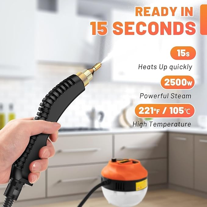 Handheld Steam Cleaner 1500W Portable Steamer with 3 Brushes &amp 6 Adjustable Gears for Deep Cleaning