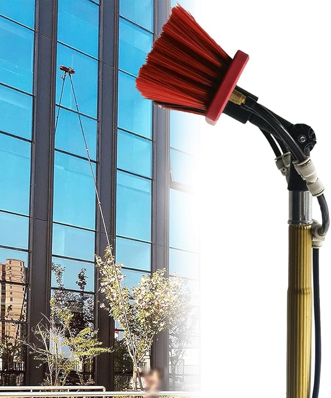 Window Combination Poles Cleaning Brush with 4 Water Outlets Extension Pole Cleaning Tool Washing Brush for Window Glass Wall Water Fed Window Telescopic Pole Cleaning Brush Gold 3.6m