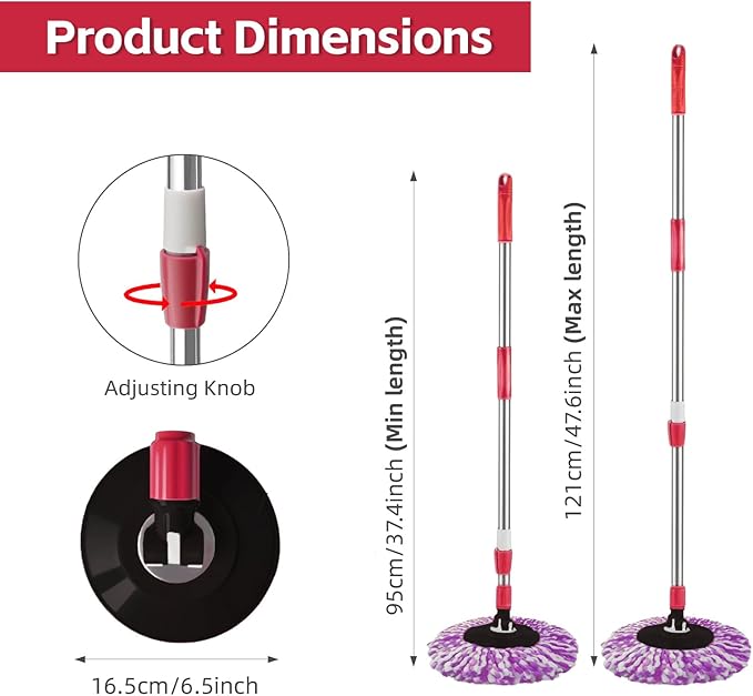 Spin Mop Replacement Handle 360 Degree Spin Mop Pole Handle Replacement Rotating Telescopic Stick for Mop Head Ideal for Home and Household Cleaning