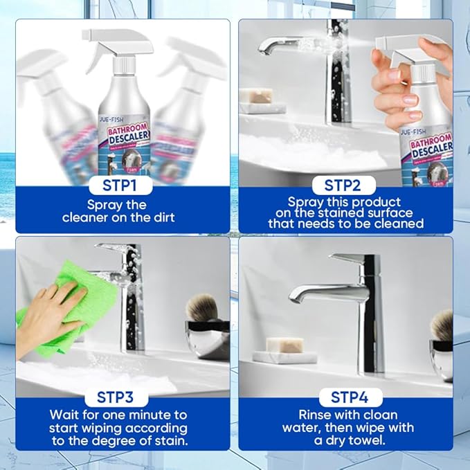 Bathroom Descaler Foam Cleaner 2025|Powerful Cleaner Spray for ShowerBathtubGlassFaucetTileToilet|Strong Cleaning for Stubborn Stains&ampLimescale Removal with 2 Microfiber Cloths (5 PCS-10oz)