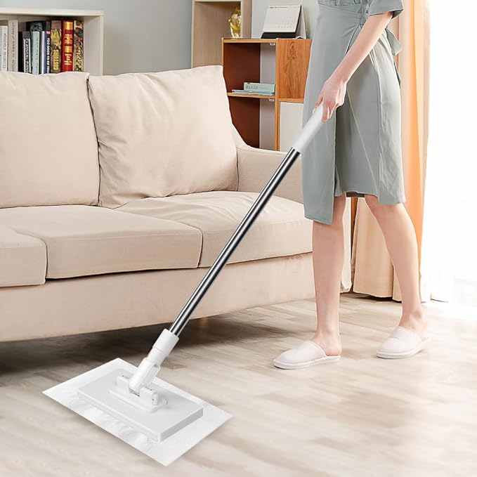 Convenient Cloth Changing Mini Mop with 14 Reusable Cloths 37in Long Handle Disposable Dust Mop No Wash Clip Mops with Locking Head Retractable Gap Dust Cleaner for Reusing Face Towels &amp Old Clo