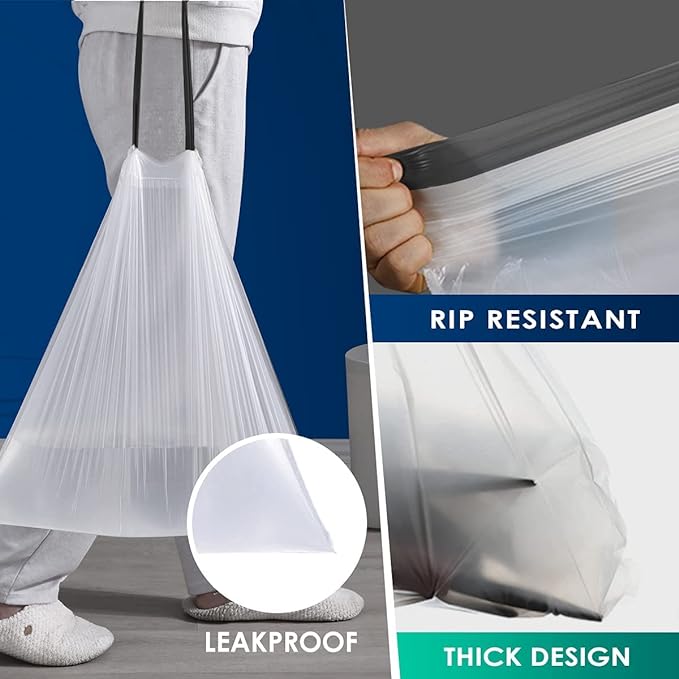 10 Gallon (fit 30-35 Liter) 200 Counts Drawstring Trash Bags Medium Large Kitchen Garbage Bags Trash Can Liners for Home Office Light Residential Waste Outdoor Lawn Bags White