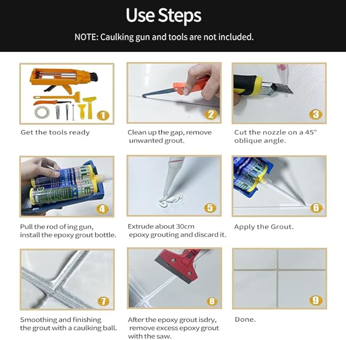 Epoxy Grout Porcelain White  Waterproof Auto-mix Dual Tubes Tile Grout 19 oz 410ml Reconstruct Grout Line for Shower Bathroom Kitchen Swimming Pool Wall and FloorCaulk Gun NOT Included (1 White)