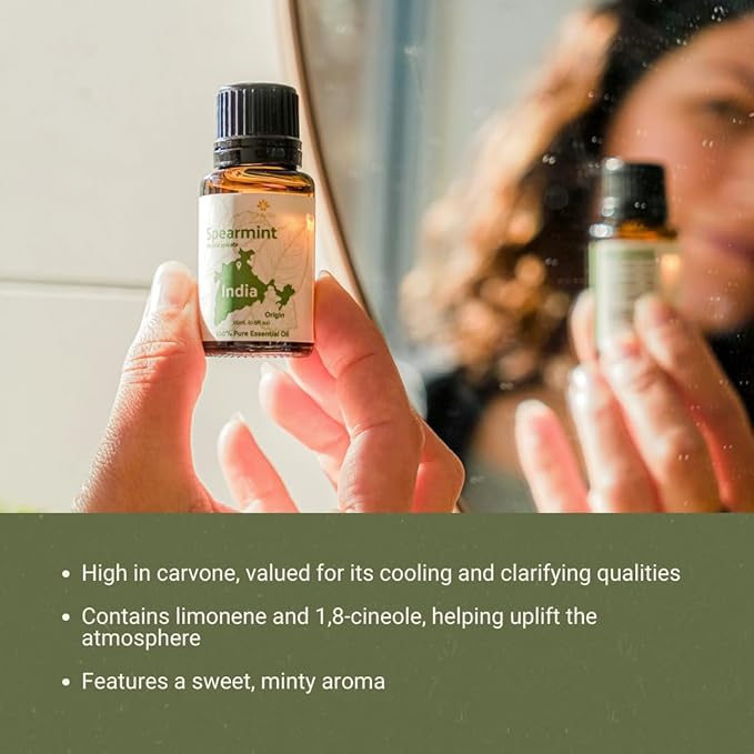 Spearmint Essential Oil - Direct from Essential Oils India - Steam Distilled - Aceite Esencial de Menta Verde for Aromatherapy Massage Diffuser DIY Candle and Soap Making - 8oz