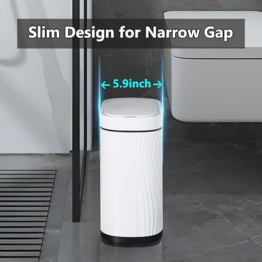 Bathroom Trash Cans with Lid 2 Gallon Automatic Trash Can Small Motion Sensor Garbage Can Slim Smart Trash Bin Waterproof Plastic Garbage Bin for Bathroom Bedroom Living Room Kitchen