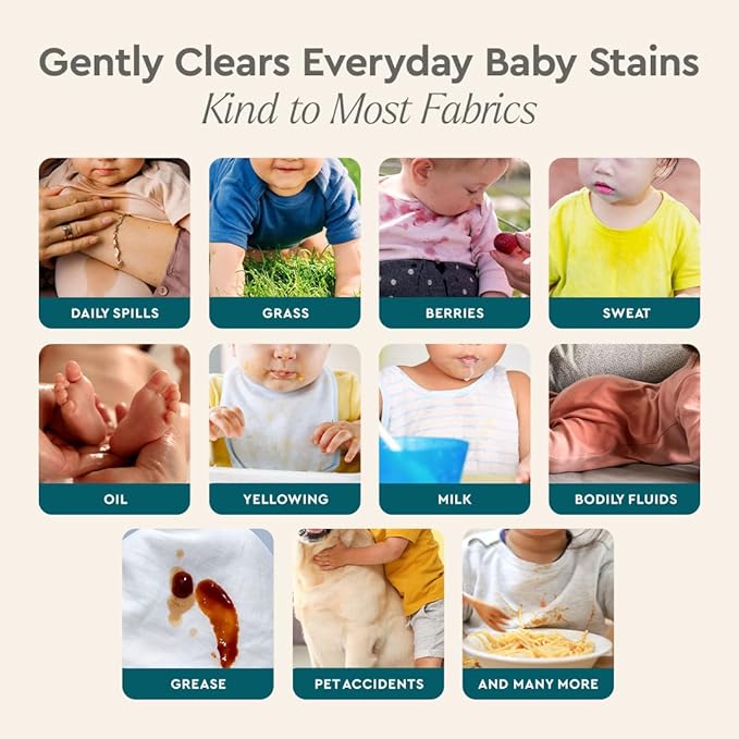 Puracy Natural Baby Stain Remover Bundle - Enzyme-Powered Stain and Odor Eliminator Fragrance Free Cleaning Spray Non-Toxic Clothes Stain Remover Spray 16oz Bottle &amp 48oz Refill Set