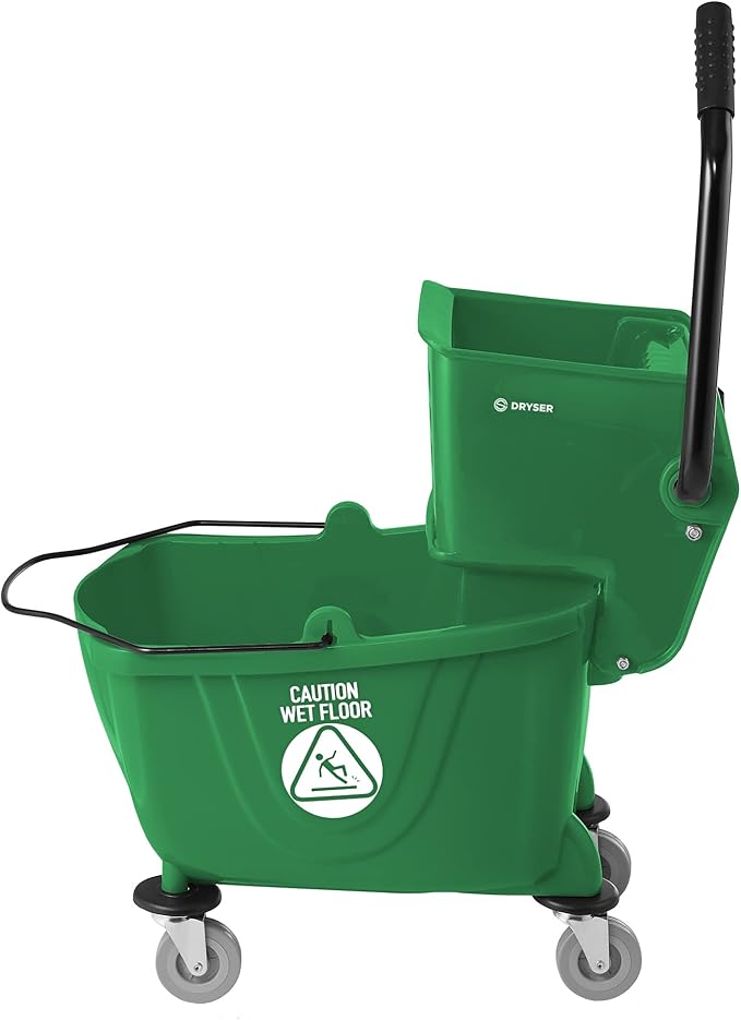 Dryser Commercial Mop Bucket with Side Press Wringer 26 Quart Green
