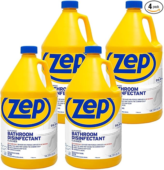 Zep All-Purpose Bathroom Disinfectant Cleaner - 1 Gallon (Case of 4) ZUAPBD128 - Virucidal Fungicidal Mildewstat Kills 99.9 Percent of Germs in 60 Seconds