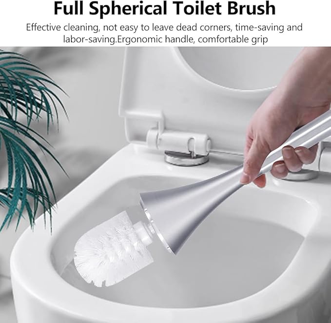 Creative European Wash Toilet Brush Set Compact Bathroom Toilet Bowl Brush Stainless Steel Base Silver