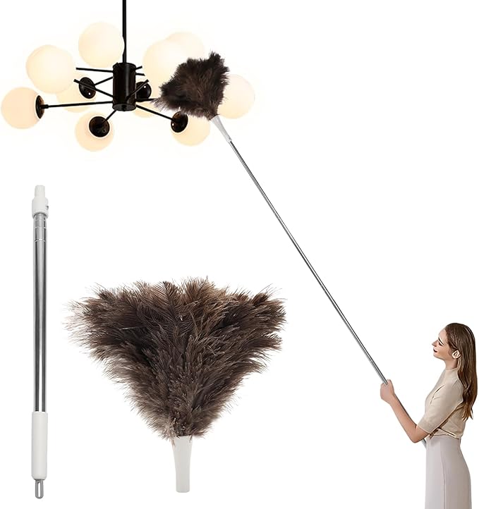 Ostrich Feather Duster Pole 28 to 72 InchExtendable Feather Duster Used for Home Cleaning Ceilings Furniture Fans