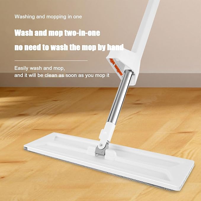 Floor Cleaning Mop – Microfiber Flat Apparatus Stainless Steel Wringer Wet Dry Dust Device with Durabll Reusable Pad | Perfect Use for Home Office Kitchen Bathroom Surfaces Care and Housework