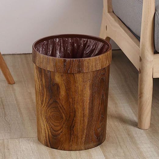LIFKOME 1pc Rustic Imitated Solid Wood Trash Can Compact Waste Bin for Home Bathroom Office Kitchen Elegant Design Easy to Clean Lightweight