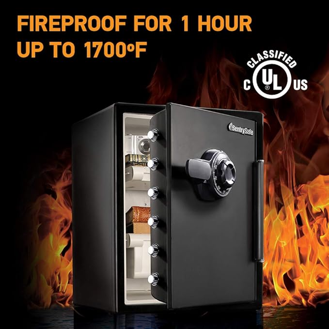 SentrySafe Black Fireproof Waterproof Floor Safe with Dial Combination Lock for Home or Office 2.05 Cubic Feet SFW205CWB
