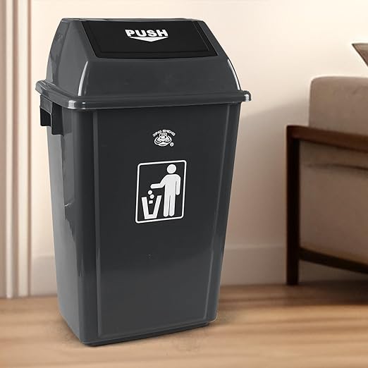 4 Pack Large Swing Top Trash Can 15 Gallon Plastic Garbage Can with Lid for Kitchen Garage Office Grey