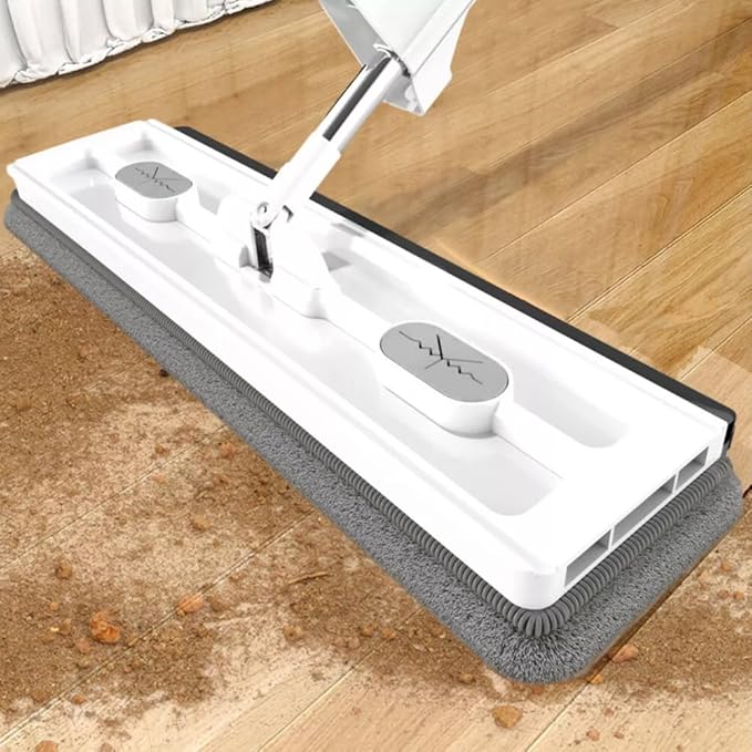 Large Flat MopLarge 17inch Hands-Free Mop EVA Squeegee &amp 360° Swivel for Hard Floors (White 2 Cloth)