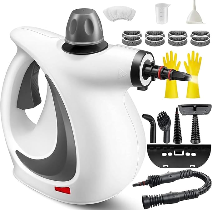 2025 Upgrade Saker Steam Cleaner Handheld High Pressure Steamer for Home Cleaning FurnitureCarpet Car Interior Kitchen Tile Multiple Nozzles (1Set+8 Fiber Cloth1set)