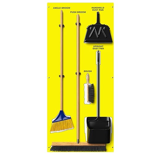 Clean &amp Sweep 5S Shadow Board/Wall Mount Broom Holder 68 x 30 Board 5S Cleaning Station - with Broom and Dustpan Set Included Made in The USA by AccuformNMC Yellow/White PSB116YLWT