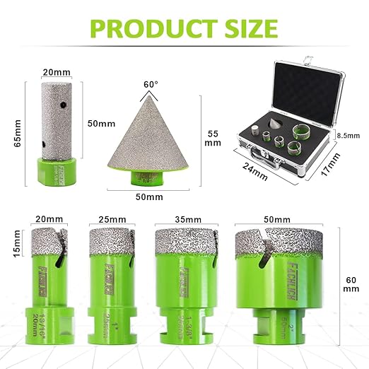 Diamond Core Drill Bits Set - 20/25/35/50mm+20F Tile Hole Saw Kit with 2 Diamond Beveling Chamfer Bits for Porcelain Ceramic Tile Granite Marble(6PCS)
