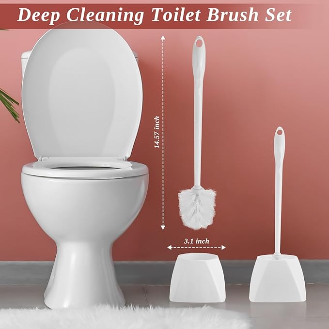15 Sets Toilet Holder and Brush Set 16.14 Inch Toilet Bowl Cleaner Brush with Caddy Bathroom Scrub Plastic Scrubber with Long Handle for Bathroom Cleaning Easy to Assemble (White)