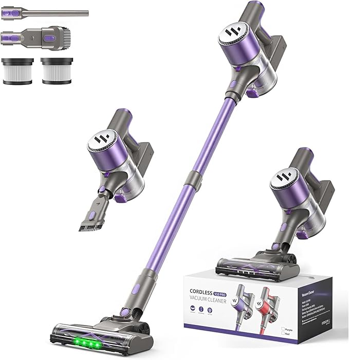 Cordless Vacuum CleanerVacuum Cleaner for Home with Brushless MotorLightweight Stick Vacuum with Self-Standing and Touch ScreenHardwood Floor Vacuum for Pet HairCarpetsTile(Purple)
