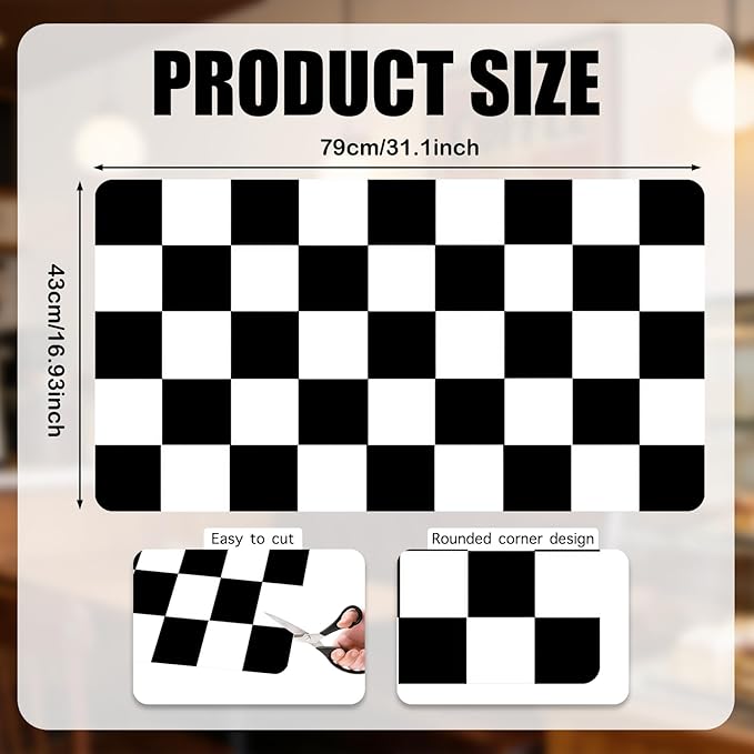 Nuxovilar Coffee Bar Mat Natural Rubber &amp Canvas Fabric 16.92 x 31.1 Checkered Coffee Bar Accessories Protective Mat Home Kitchen Countertop