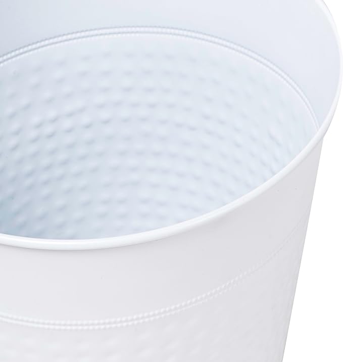 happimess HPM1111D Riley Modern Classic Hammered Steel Accent 2-Gallon Wastebasket for Home Bathroom Living Room Office Bedroom Kitchen Matte White