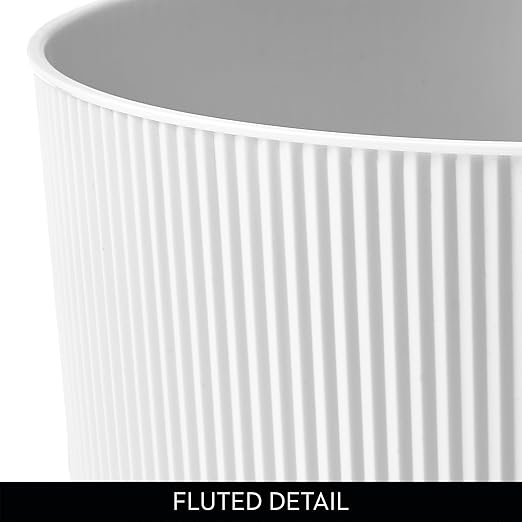 iDesign Small Round Plastic Bathroom Trash Can - Fluted Trash Can for Bathroom Bedroom or Office - White