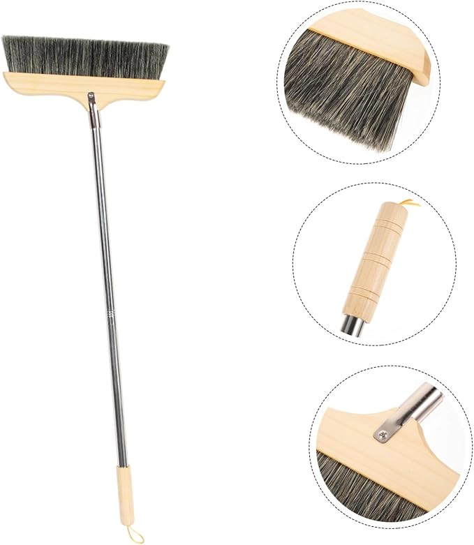 Happyyami Wood Bristle Broom Handle Long Sweep Brush Soft Bristle Household Cleaning Tool Easy Storage
