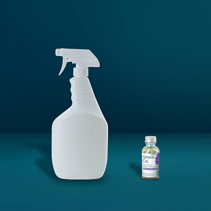 Grove Co. Daily Shower Cleaner Refill Concentrate (2 x 1 Fl Oz) + 1 x Reusable Glass Spray Bottle (16 Oz) Plant-Based Cleaning Supplies Reduced Plastic Lavender Blossom &amp Thyme Fragrance