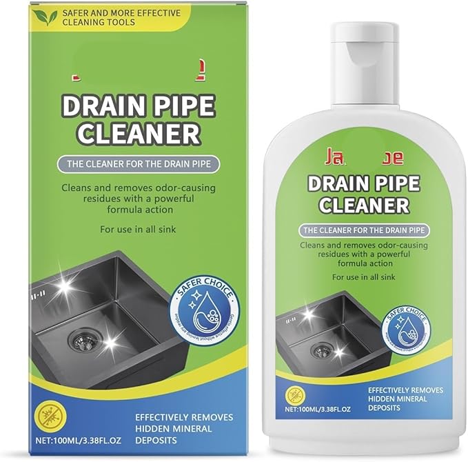 Powerful Drain Cleaner for Kitchen &amp Toilet Pipes - Fast Acting Drain Unblocker Dissolves Blockages &amp Hard Water Deposits(2PCS)