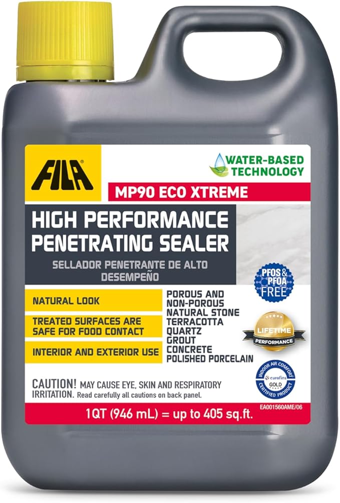 FILA Natural Stone Sealer MP90 ECO Xtreme Natural Look Sealer and Stain Protector Ideal for All Natural Stone Polished Porcelain Tile and Grout Eco-Friendly Water Based 1 QT