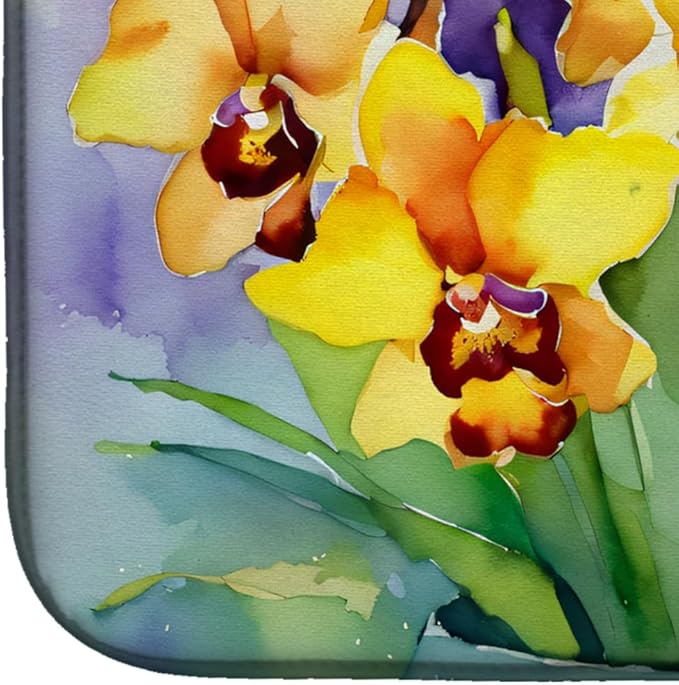 Caroline's Treasures DAC1590DDM Orchids in Watercolor Dish Drying Mat Absorbent Dish Drying Mat Pad for Kitchen Counter Dish Drainer Mat for Countertop 14 x 21 Multicolor