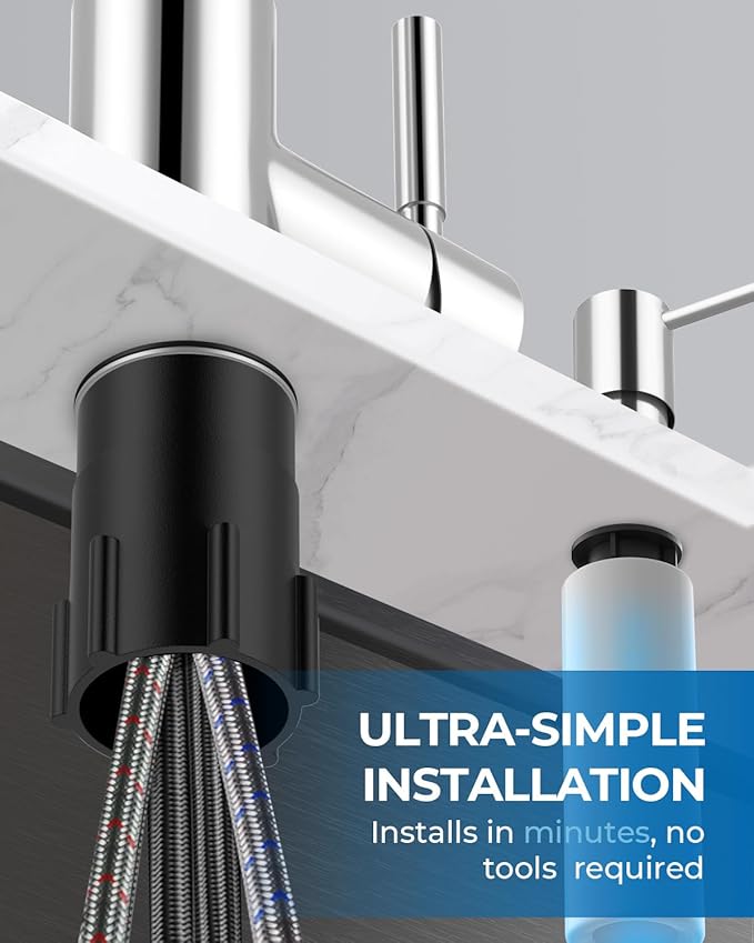 WEWE Kitchen Faucet with Pull Down Sprayer and Soap Dispenser Polished Chrome High Arc Single Handle Stainless Steel Sink Faucet Suitable for Farmhouse RV &amp Laundry