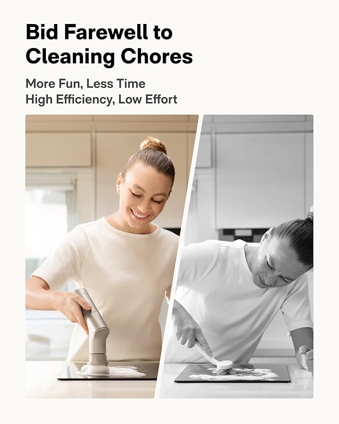 HOTO Handheld Short-Handle Electric Spin Scrubber IPX7 Waterproof Cordless Scrubber Brush Bathroom Cleaning Brush Max 22 in-lb with 9 Brush Heads for Bathroom Shower Kitchen Sink Tile