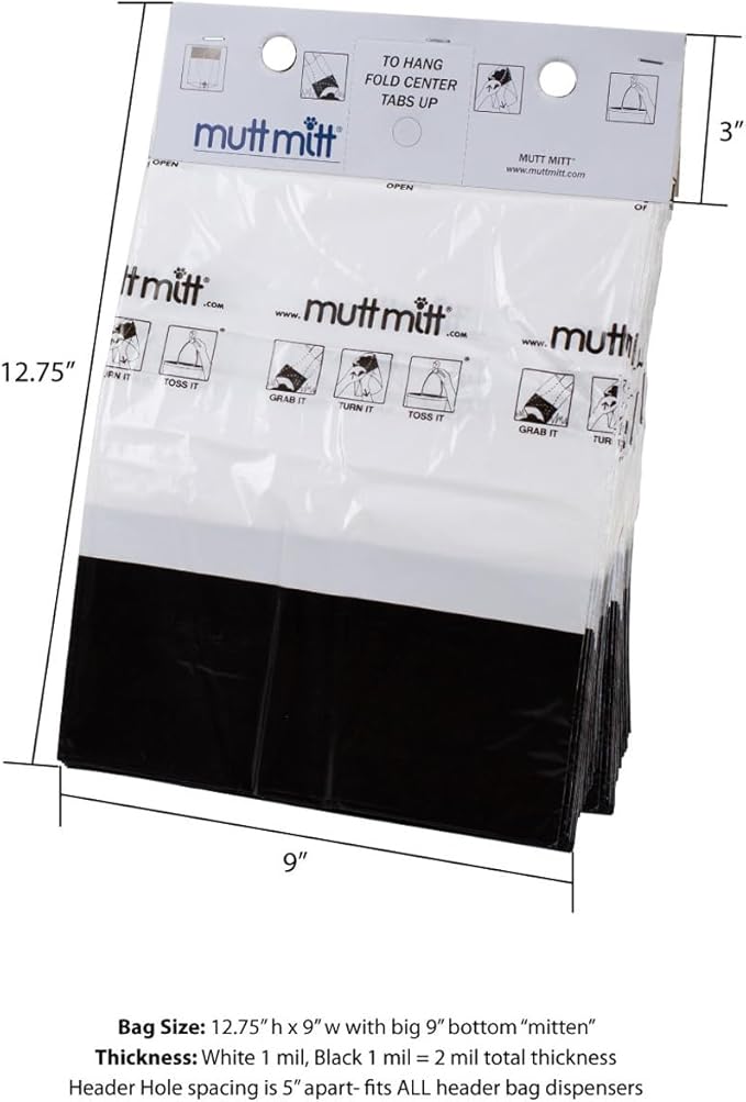 Mutt Mitt® 2-Ply Dog Waste Bags with Thick 2 Mil Mitten - 800 Dog Waste Bags on 8 Station Headers - No more yuck or warm handshake