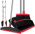Broom with Dustpan Combo Set and Silicone Air Broom Kit 51 Long Handle Floor Squeegee Red Household Kit for Glass Window Rugs Pet Hair Home