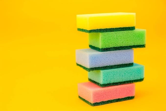 DecorRack 150 Count Non-Scratch Cleaning Scrub Sponges Dual-Sided Heavy Duty Kitchen Sponges for Dishes Cleaning Household Bathroom Car Wash - Multicolor (Pack of 150)