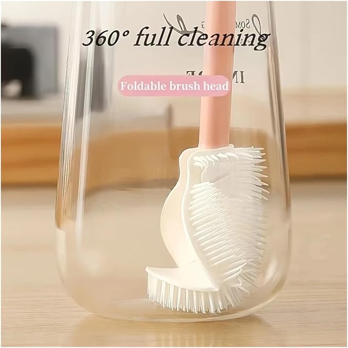 3pcs with Foldable Head Bendable Cup Cleaner Long Handle Bottle Glass 360° Full Cleaning Silicone Brush