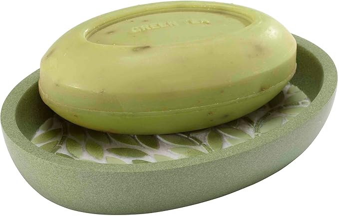 Avanti Linens - Bath Set 4pc Countertop Accessories Resin Tumbler Toothbrush Holder Soap Dish Lotion Pump (Stratford Collection Green)