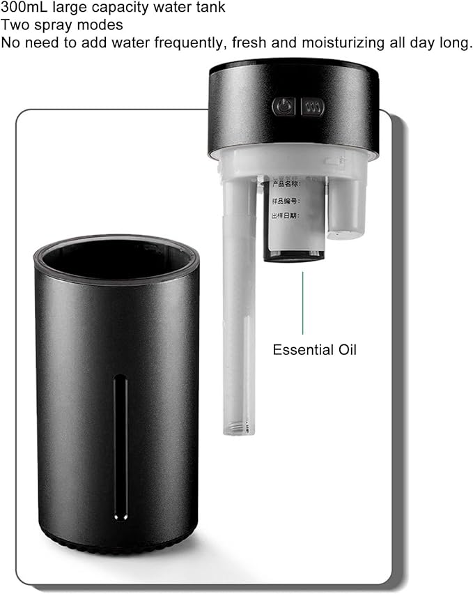 300ml Smart Car Air Freshener Portable Dual Nozzle Aromatherapy Diffuser Humidifier with Colorful Lights 3 Spray Modes for Home Car Office(Black)