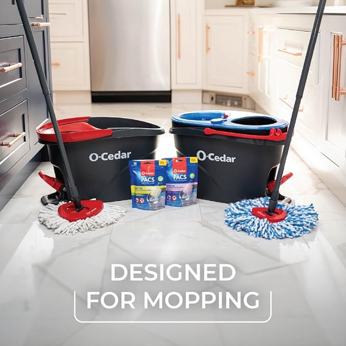 O-Cedar EasyWring Microfiber Spin Mop &amp Bucket Floor Cleaning System + 2 Extra Mop Head Replacements with Citrus and Lavender Pacs (Variety Pack)