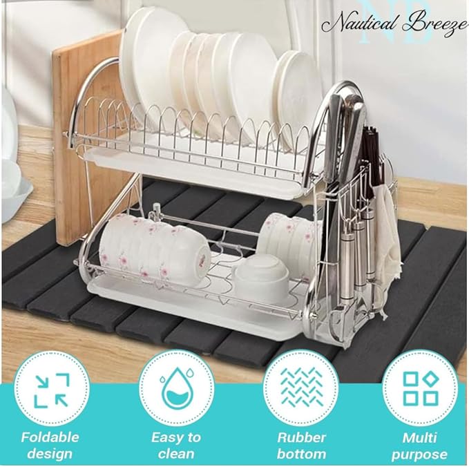 Roll-Up Stone Mat - Premium Diatomaceous Earth Dish Drying Rack Water Absorbent Roll-Out Dish Drying Mat for Kitchen Countertops Eco-Friendly Quick-Dry Surface